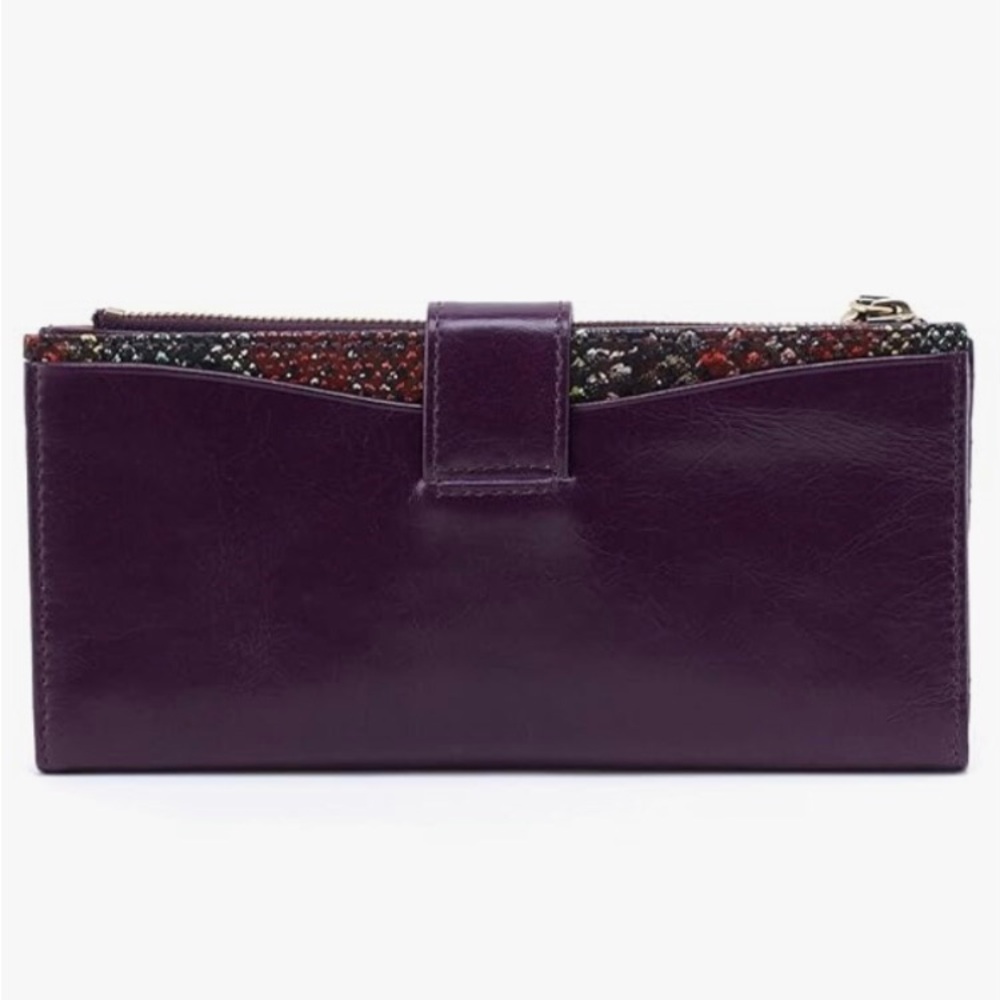 HOBO Purple Leather Wallet with Multicolor Snake-Print Trim - Picture 2 of 11